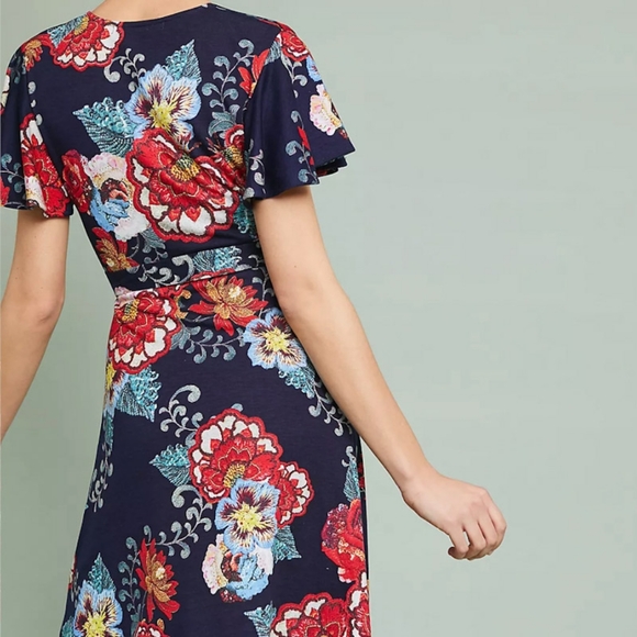 Evelyn Dress for Anthropologie Dark Blue Floral Wrap Style Size XS - Picture 5 of 11